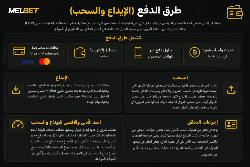 مدفوعات تطبيق MelBet مصر